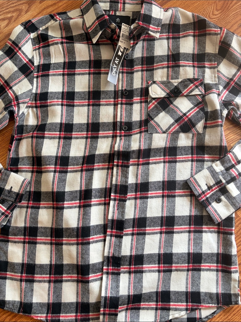 Tilly's Black, White & Red Plaid Button-Down Shirt